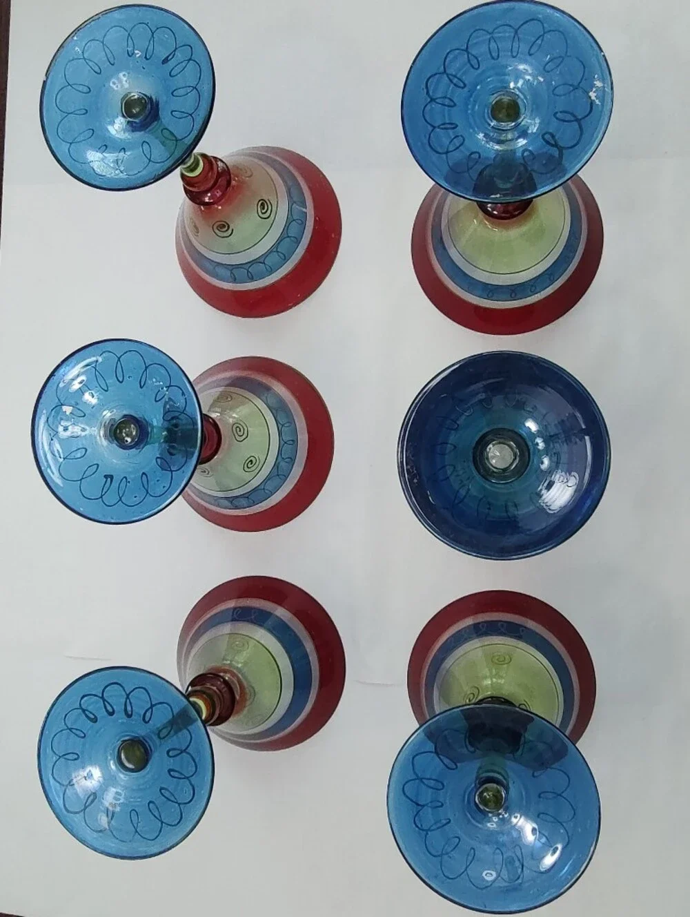 Pier 1 Boho Retro Romania Martini Glasses Hand Painted Fun Party Swirl Bar Set 6